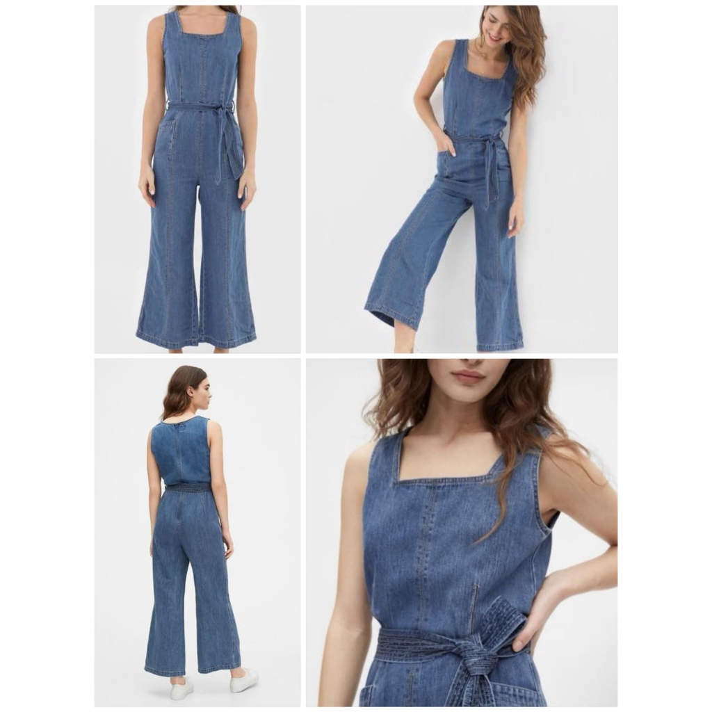 GAP โดยรวม Denim Jeans จั๊มสูทขากว้างคอเหลี่ยม