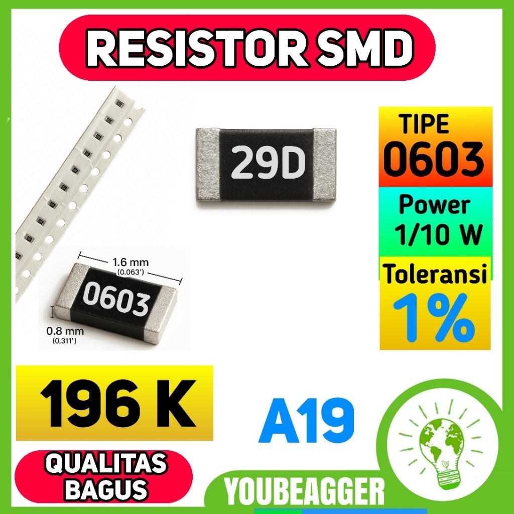 SMD 196K 29D 0603 1% 1/10W ตัวต้านทาน