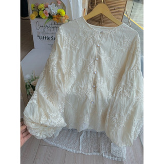 Atasan Katun Bolong - Atasan Katun Bordir - Atasan Kondangan Premium - Blouse Brukat Tangan Balon Puff - Atasan Wanita Pesta Kondangan Wisuda Premium