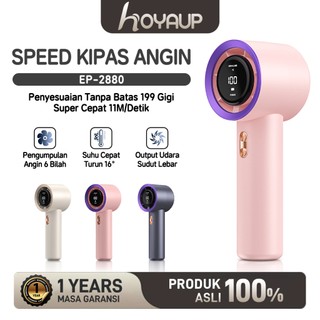 HOYAUP - Kipas Angin 13000rpm High-Speed 199 Gear Kipas Angin Bisa Digantung, Tanpa Pisau & Senyap LED Digital Display Pendinginan Cepat USB Kipas