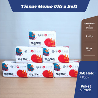 MAHKOTA PLASTIK l PAKET 6 PACK TISSUE FACIAL MOMO ULTRASOFT 360 Helai - Tisu Wajah 6 pak