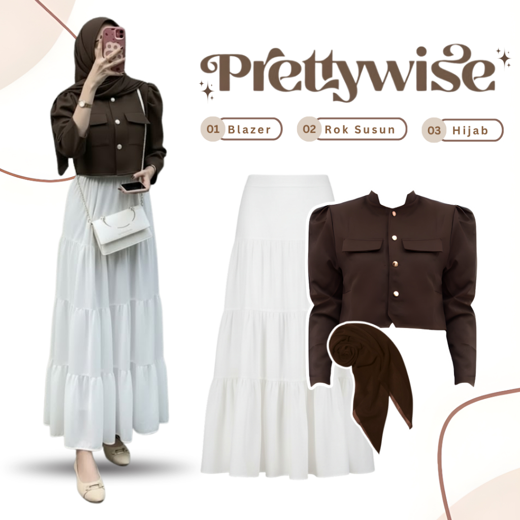 Hijabers 3in1 สไตล์เกาหลี (กระโปรงซ้อน + Sonia Blazer + Bella Square) ชุดอินเทรนด์ - KA194