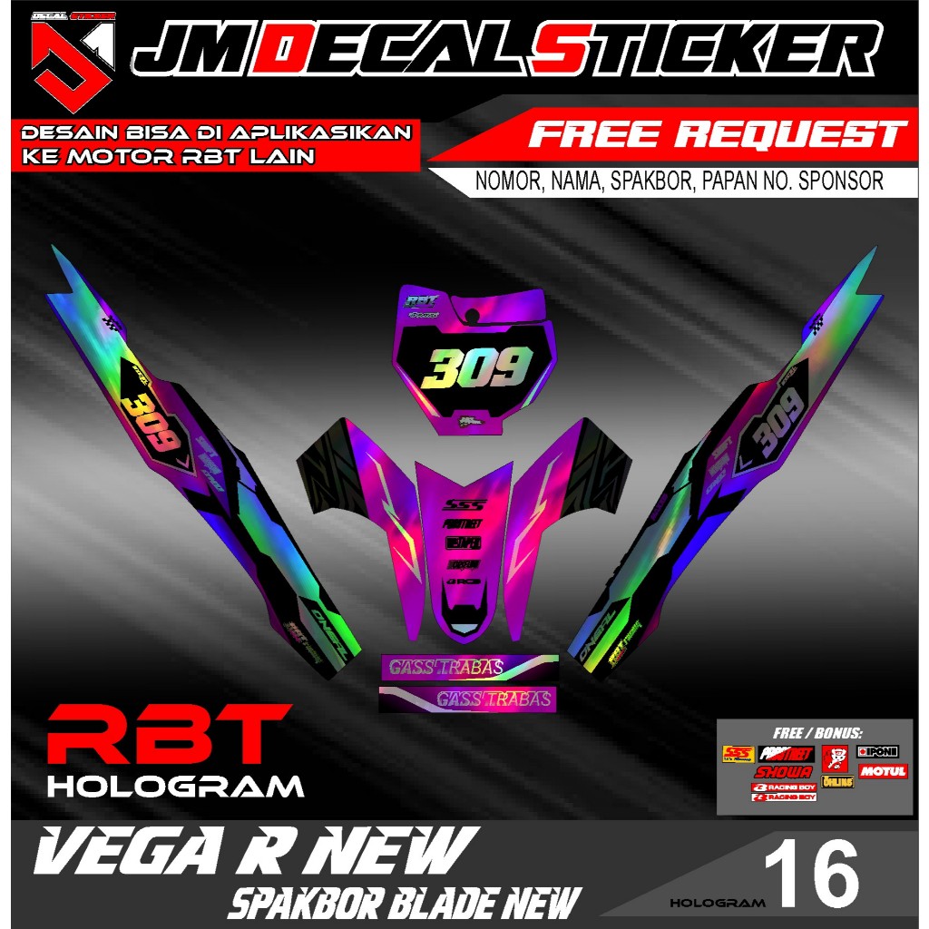 สติ๊กเกอร์ RBT STRIPING MOTORCYCLE HOLOGRAM VEGA R NEW SEMI FULL BODY MOTORCYCLE CRF KLX BF KLX GORD