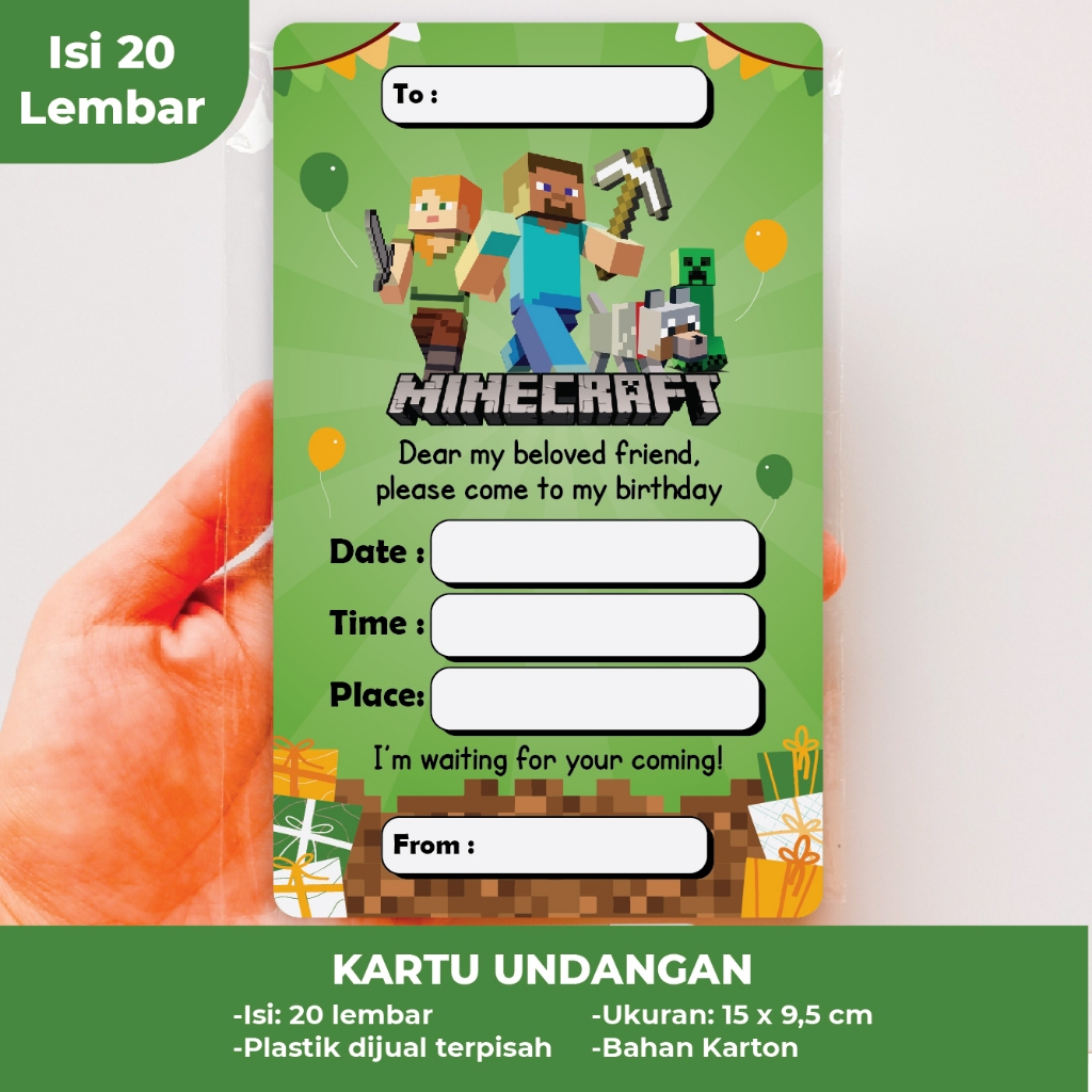 MINECRAFT INVITATION CARD HAPPY BIRTHDAY HBD BIRTHDAY INVITATION CARD CHILDRENS BIRTHDAY DECORTATION