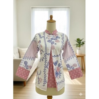 blouse batik kerah sanghay//batik motif bordir//seragam batik kantor//atasan wanita//batik suhaela//batik pekalongan//batik solo jogja//