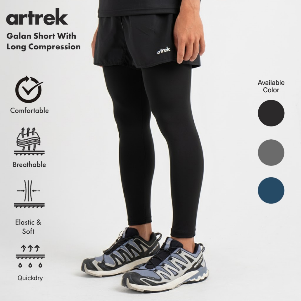 Artrek Galan Short With Long Compression Pants for Running, Hiking, Sports, Padel, Tennis, Gym