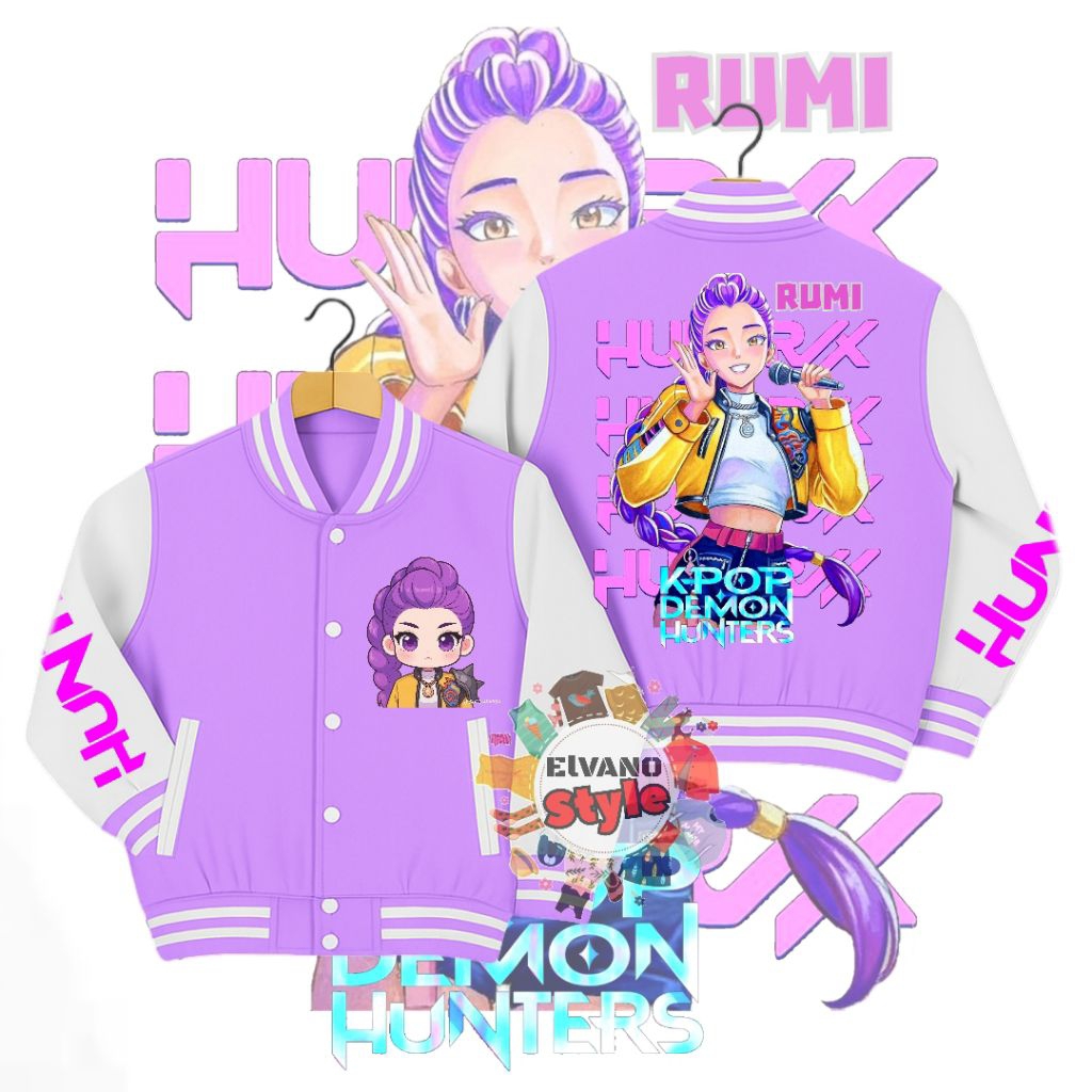 KPop Domon Hunters Huntrix Rumi Character Girls Baseball Jacket