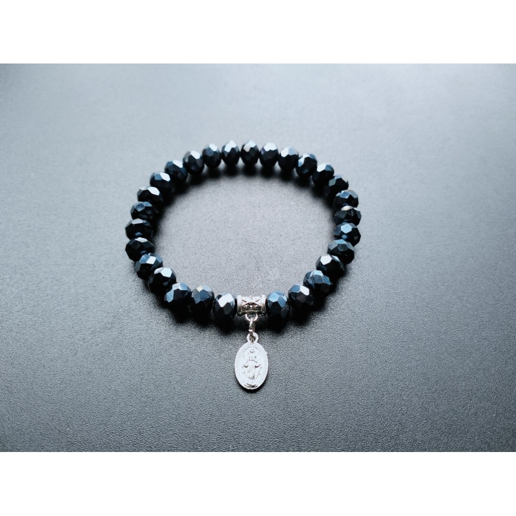 G745 MOTHER MARY BRACELET BLACK DOFF CZECH CRYSTAL PEARL