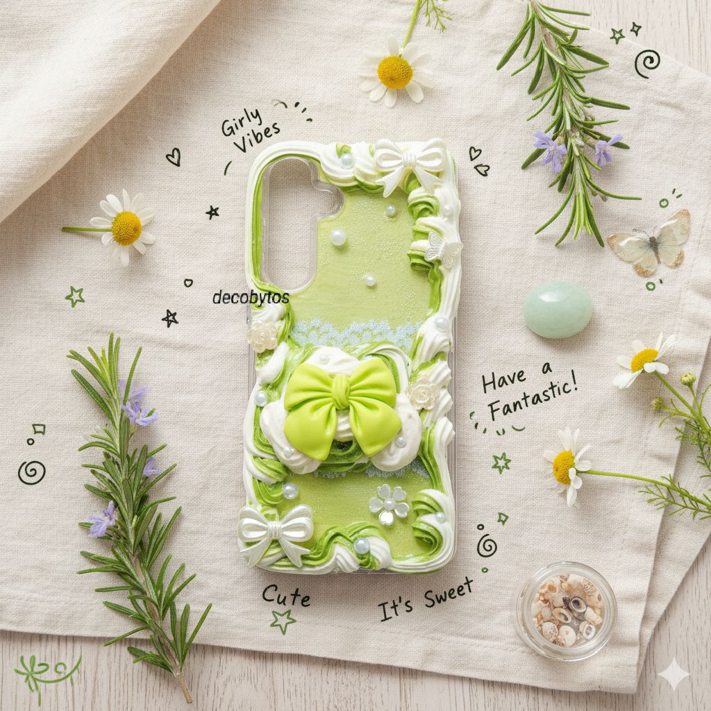 (decobytos) PRE-ORDER Decoden Phone Case Casing Pastel Bow Elegance สําหรับ HP Handmade Deco Cream 3