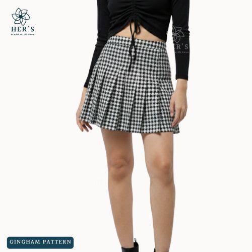 Hers Lula Pattern Semi Wool - NEW LOOK - กระโปรงมินิเกาหลี - กระโปรงจีบ - กระโปรงมินิ