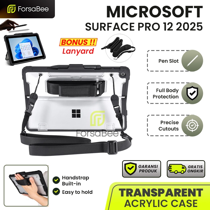FORSABEE - (BONUS SLING Strap) สําหรับ Microsoft Surface Pro 12 นิ้ว 2025 Copilot PC แท็บเล็ตเกราะ H