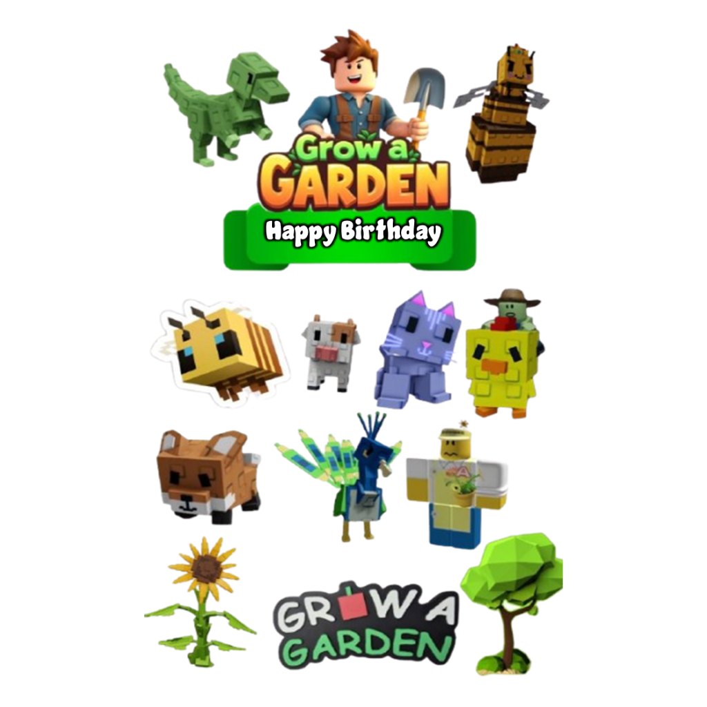 ท็อปเปอร์ GROW A GARDEN | GROW A GARDEN เค้ก Topper ชื่อที่กําหนดเอง | GROW A GARDEN ธีมตกแต่งเค้กวั