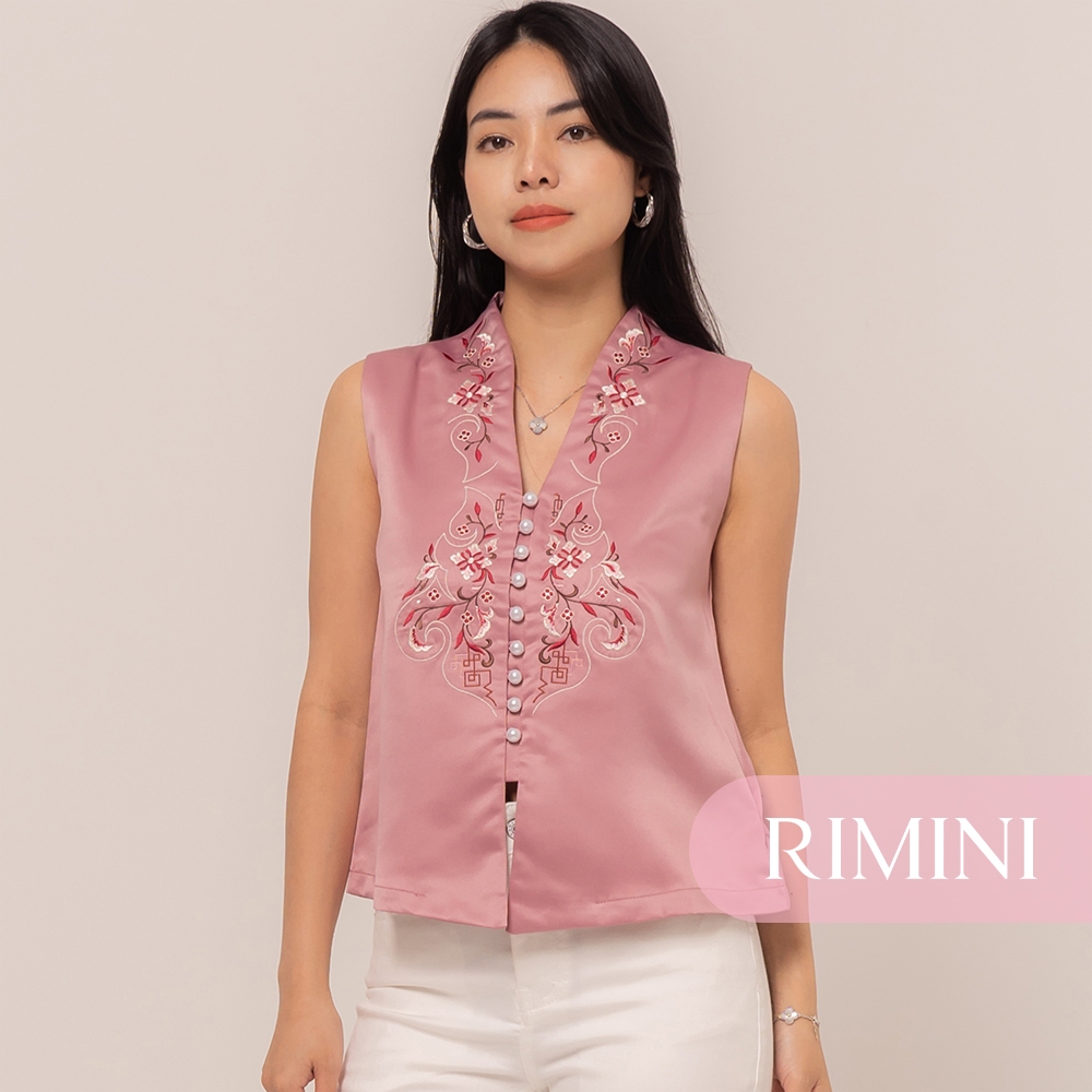 RIMINI - เสื้อกี่เพ้าปักแขนกุดขนาด XS-XL - MeiHuilei Top 3009