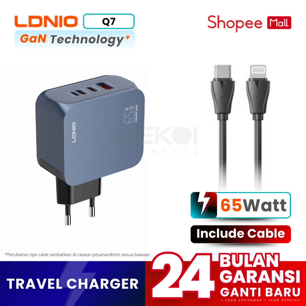 LDNIO Q7 65W USB + 3 Type-C Travel Charger Adapter เทคโนโลยี GaN ชาร์จเร็วสุดเดิม