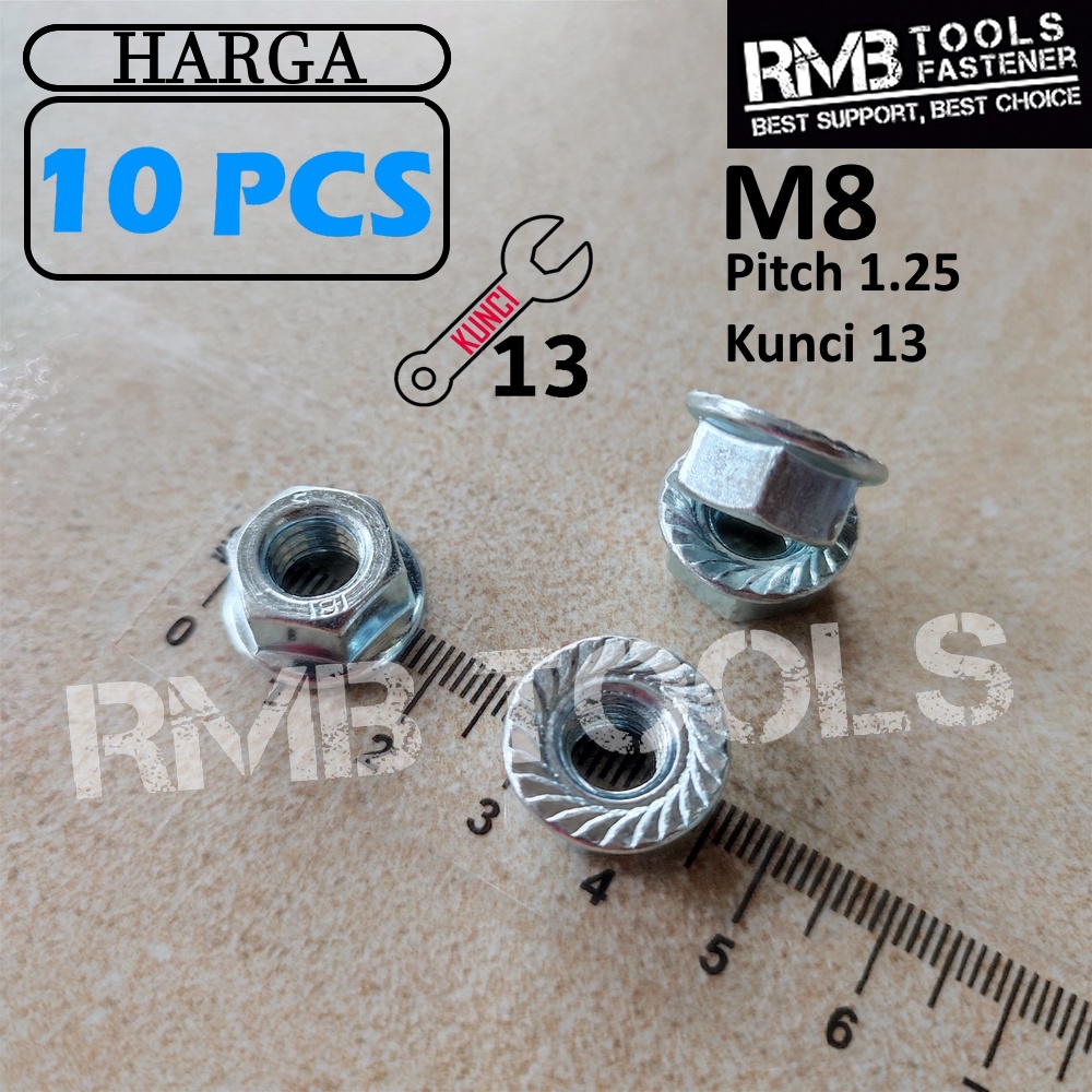 FLANGE NUT M8 กุญแจสีขาว 13 PITCH 1.25