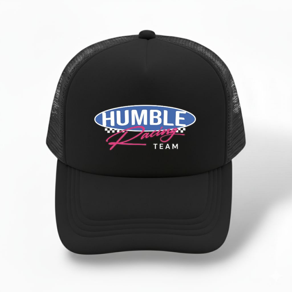 Humble Racing Team Mesh Trucker Hat - Baseball Cap Retro 90s Vintage Black