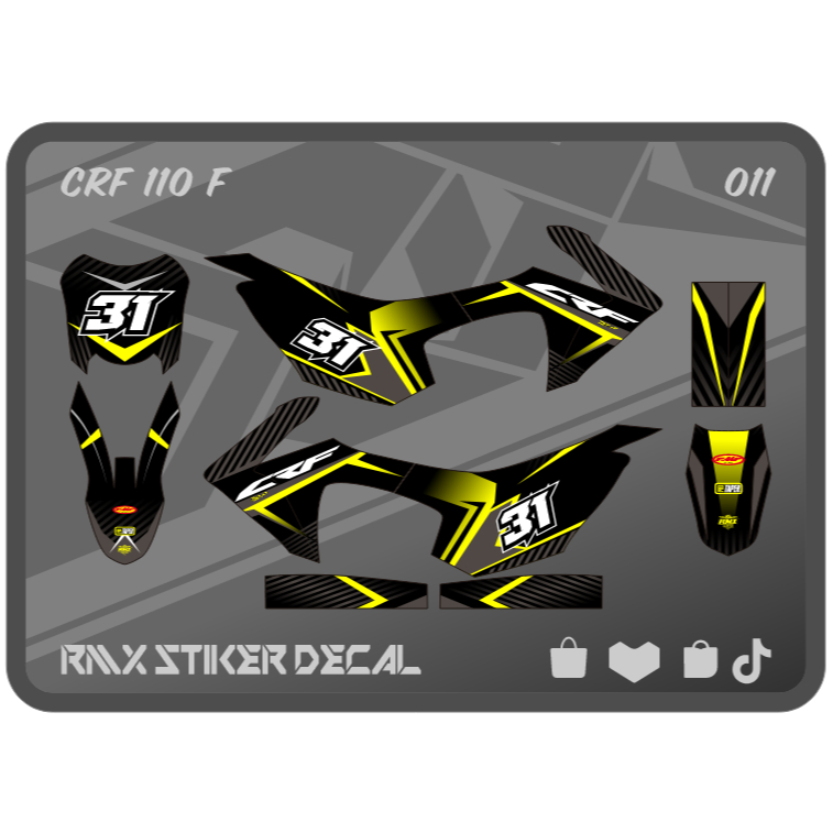 STABILO MERAH HIJAU CRF 110 FULLBODY STICKER (011) 110F MINI TRAIL MINIMOTO DECAL STICKER BLACK RED,