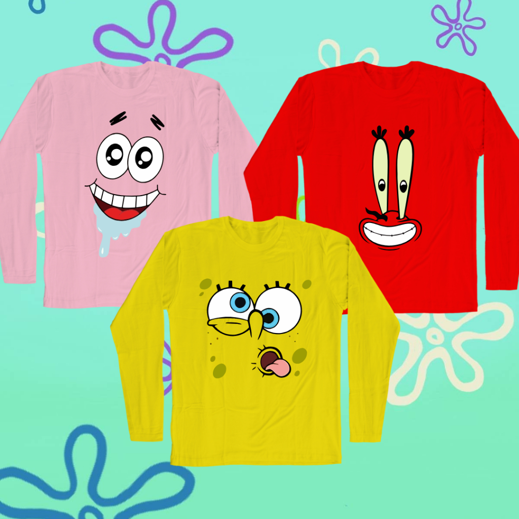 เสื้อยืดแขนยาวผู้ใหญ่ Unisex Sp0ngb0b P4tr1ck Mr Cr4b Size M - 3XL | 1-10 ปี
