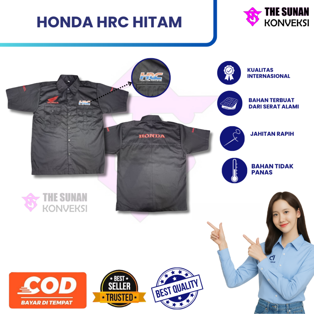 KEMEJA Honda HRC เสื้อเชิ้ตมาตรฐานผู้ชายสีดํา | ชุด HRC | เสื้อทํางาน Honda HRC | เสื้อยานยนต์ฮอนด้า