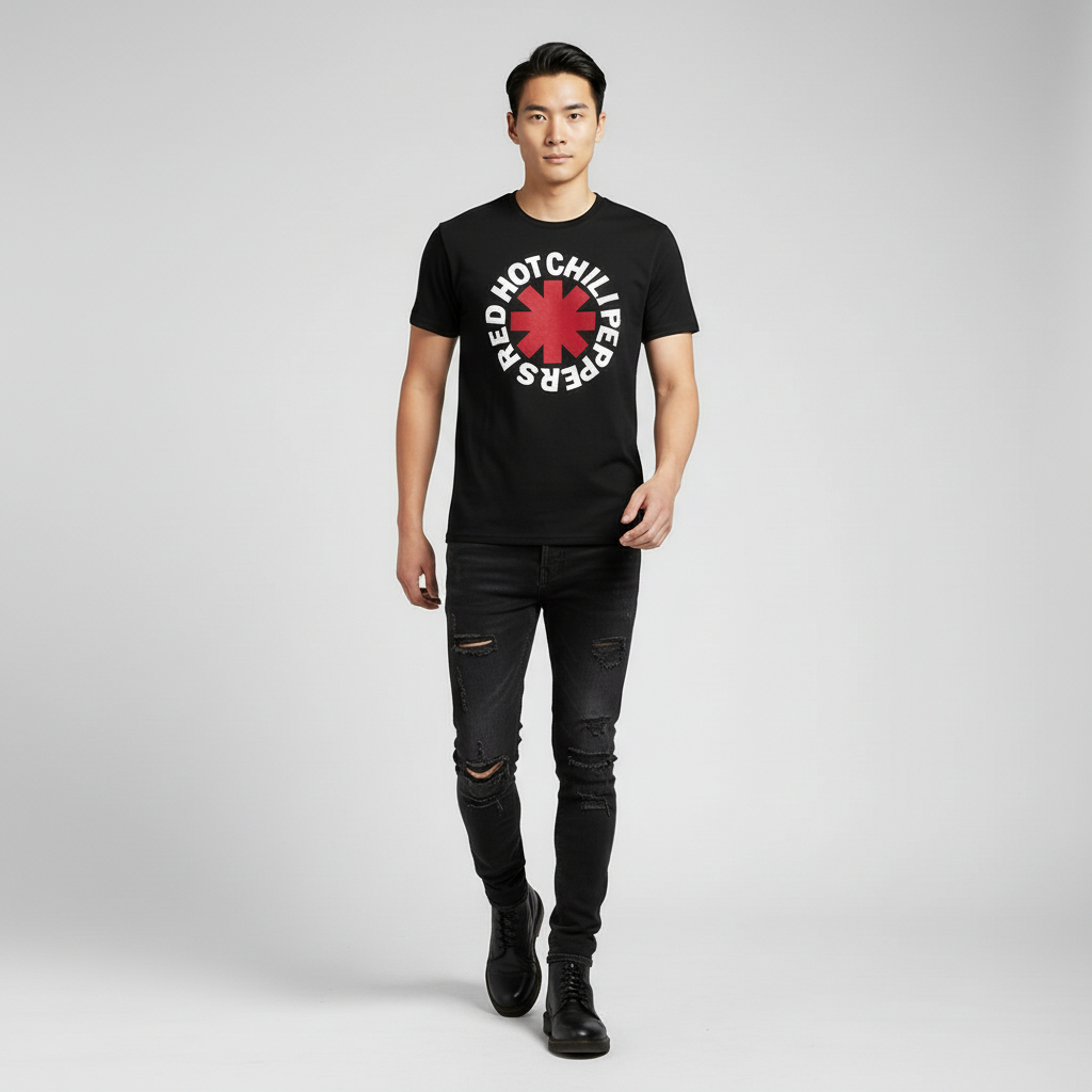 เสื้อยืดวง Tomoshinc Red Hot Chili Peppers - RHCP Big Logo สีดํา