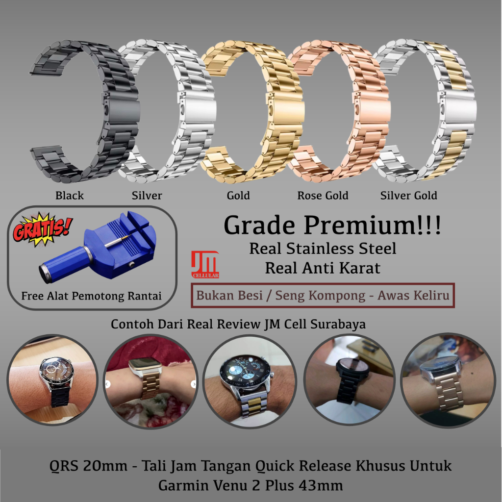 QRS สายสแตนเลส Garmin Venu 2 Plus 43mm - 20mm สายนาฬิกาโลหะ