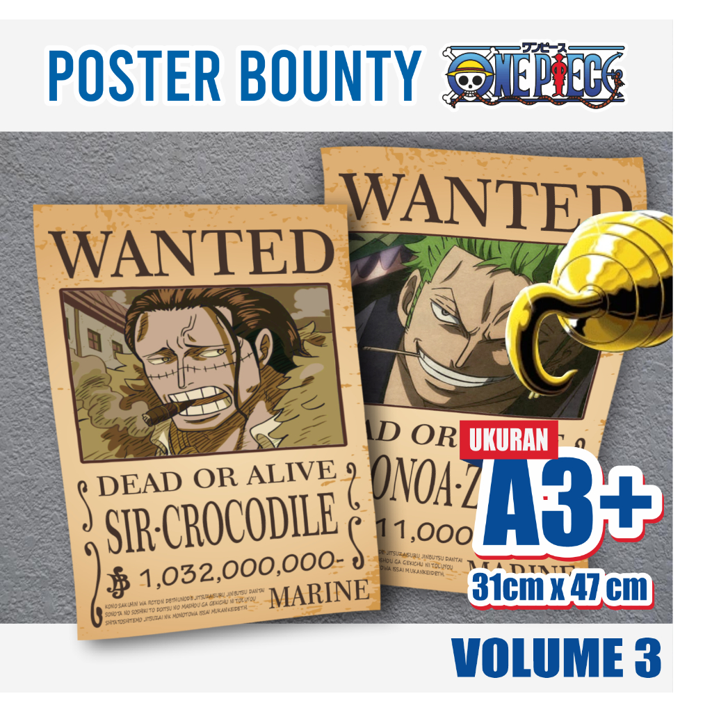 [UNIT A3] Bounty One Piece Poster A3+ SIZE Wanted One Piece Poster One Piece