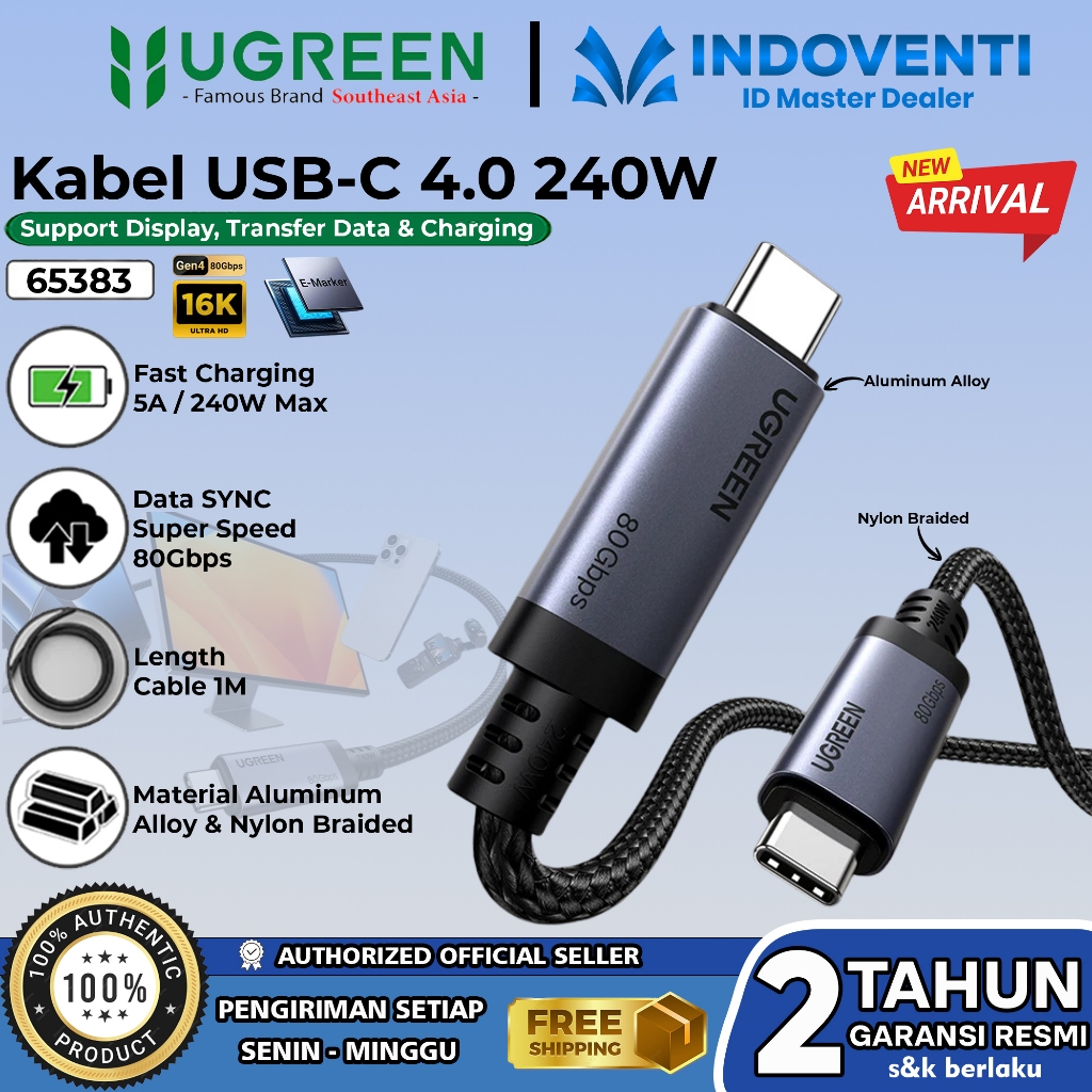 UGREEN USB C ถึง USB C สายชาร์จเร็ว 240W Gen4 USB 4.0 80Gbps Dual 16K 8K Video Display Premium