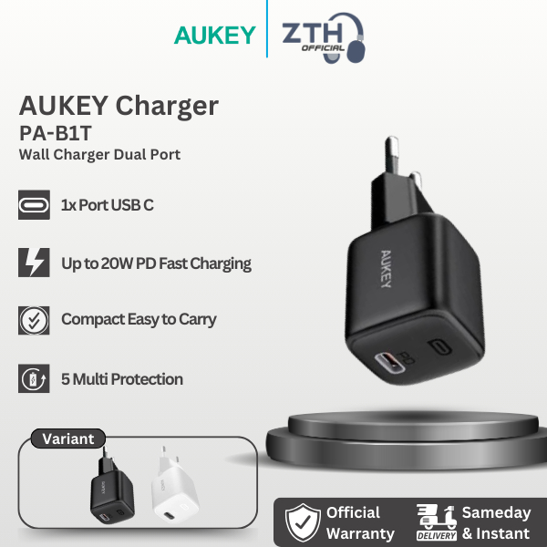 เครื่องชาร์จ Aukey PA-B1T GaN 20W 15W USB Type C PD 3.0 ชาร์จเร็ว