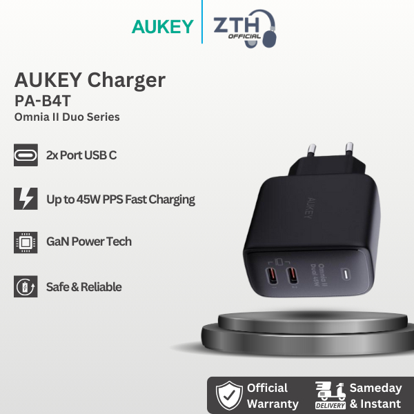 Aukey PA-B4T Charger GaN 45W PPS Dual Port USB Type C PD 30W 27W 25W
