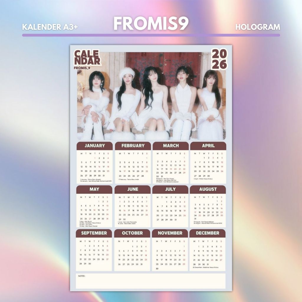 HOLOGRAM 2026 CALENDAR FROMIS9 KPOP UNOFFICIAL SAEROM HAYOUNG JISUN JIHEON CHAYOUNG NAGYUNG