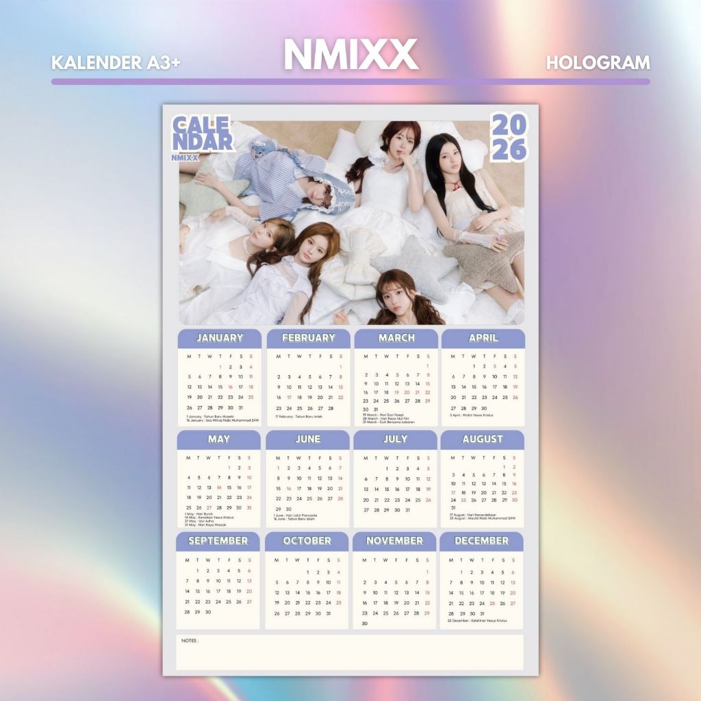 HOLOGRAM 2026 CALENDAR NMIXX KPOP UNOFFICIAL NSWER HAEWON LILY SULLYOON JINNIE JIWOO KYU