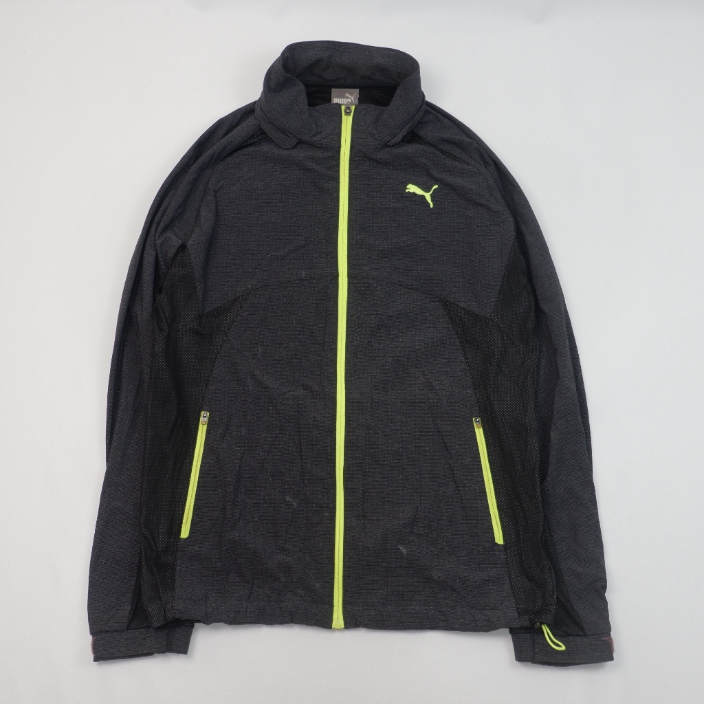 PUMA Technical Track Jacket - Charcoal Heather / Neon Yellow Contrast - Preloved