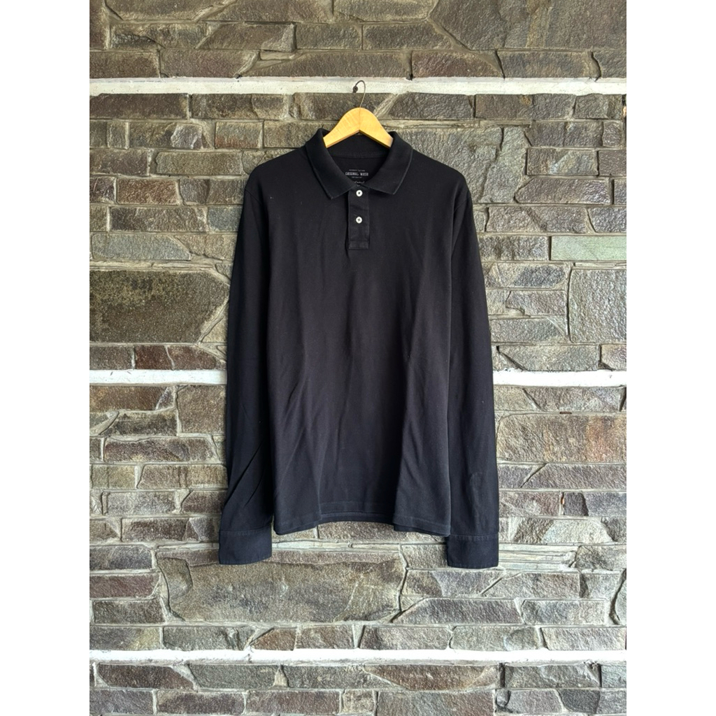 Original Wash Authentic • เสื้อโปโลแขนยาว Lativ สีดํา Size XL (75x58cm) Preloved Used Second