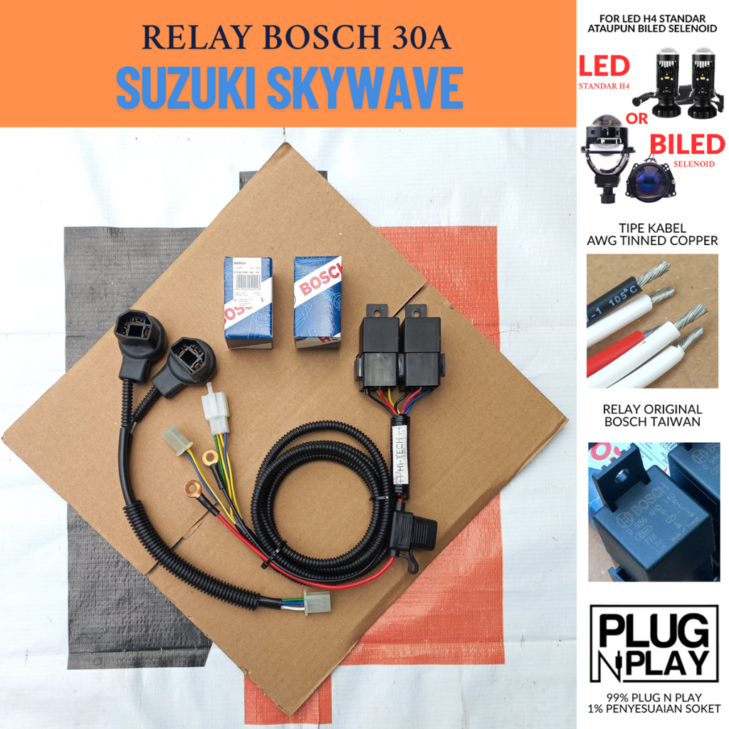 ชุดรีเลย์ SKYWAVE H4 BOSCH 30 CAMPERE FULL AWG TINNED COPPER