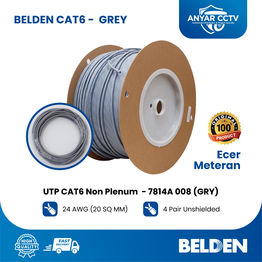 BELDEN USA CAT6 UTP LAN CABLE / CAT6 RETAIL METER / BELDEN UTP CAT6 GREY