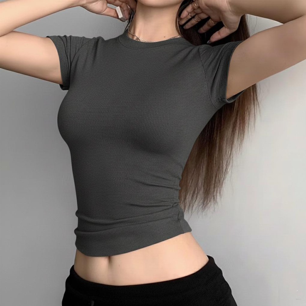 PLATINUM WORLD เสื้อครอปถักธรรมดา O คอ Fit Body - เสื้อเชิ้ตธรรมดาผู้หญิง S2