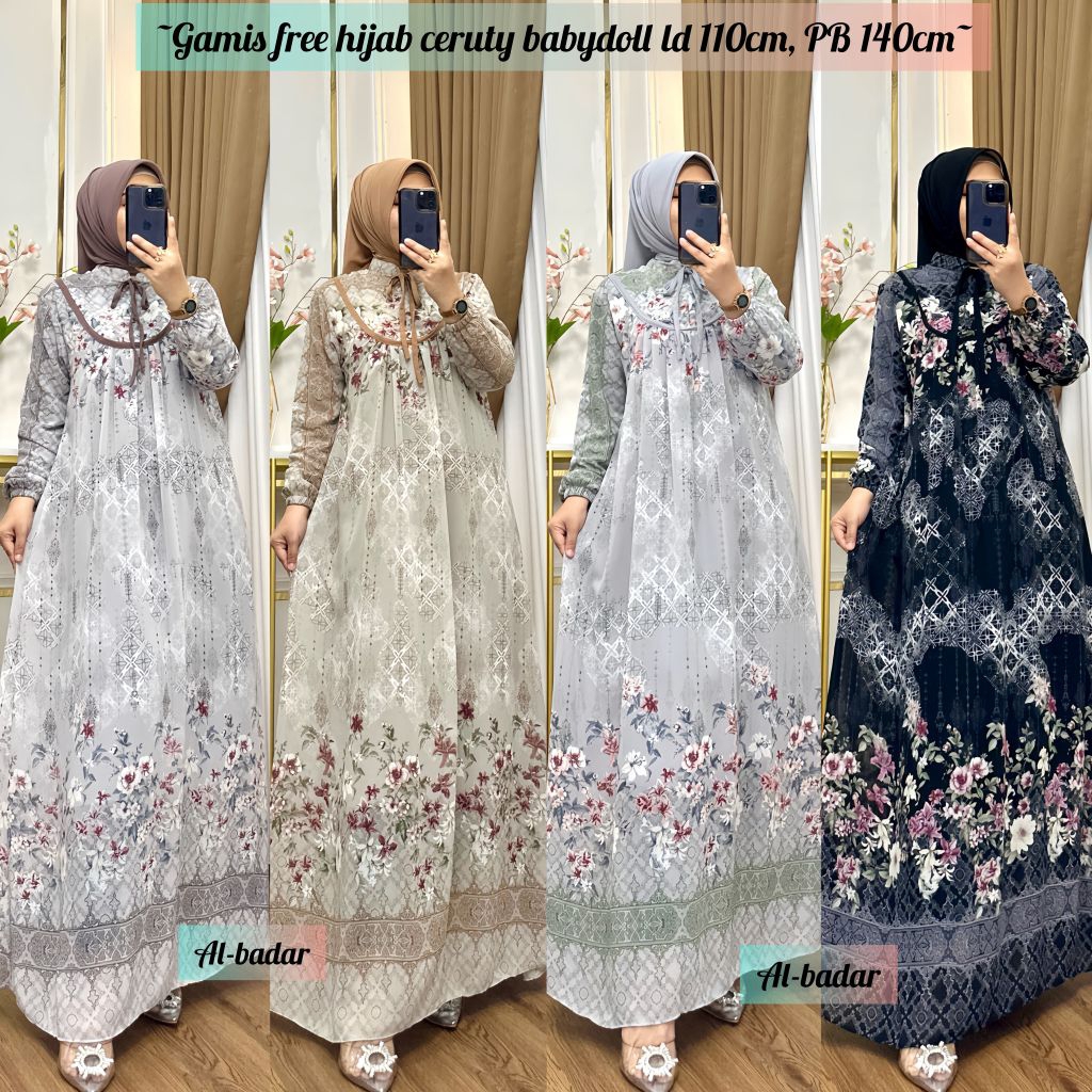 FIKA ชุดสตรี Ceruty Babydoll พรีเมี่ยมริบบิ้นคอปกหรูหราชุดฮิญาบหรูหรา