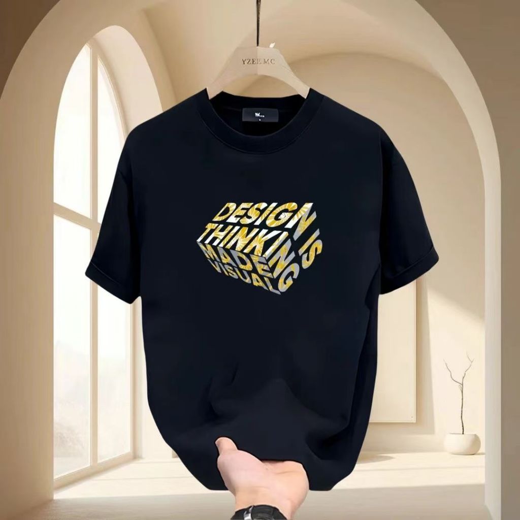 KATUN เสื้อยืดผ้าฝ้ายนุ่มสําหรับผู้ชาย: 3D Text Print "THINKING DESIGN" – ลายสร้างสรรค์ที่น่าสนใจ สบ