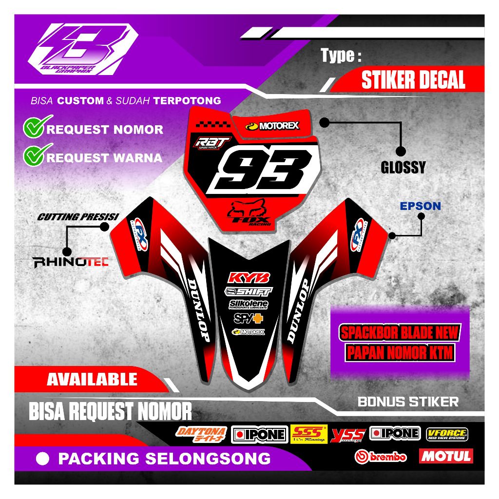 KTM 85 BOARD DECAL และ BLADE FENDER สติ๊กเกอร์ใหม่หมายเลขแผ่นและบังโคลนด้านหน้า KTM 85 (เฉพาะสติ๊กเก