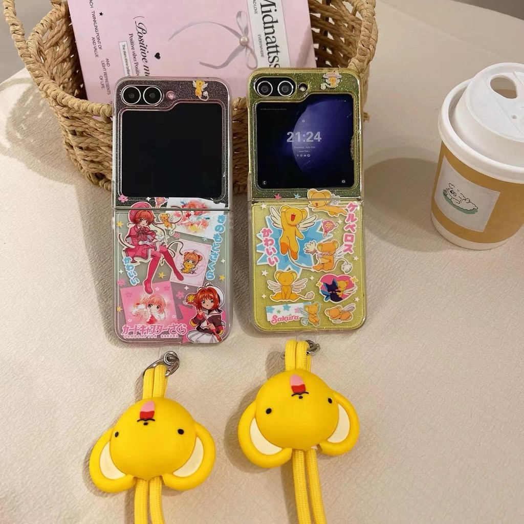 SAMSUNG GANTUNGAN ใหม่Zflip Glitter Cardcaptor Sakuraอะนิเมะมังงะการ์ตูนพร้อมสายโซ่น่ารักTPUปลอกHpสํ