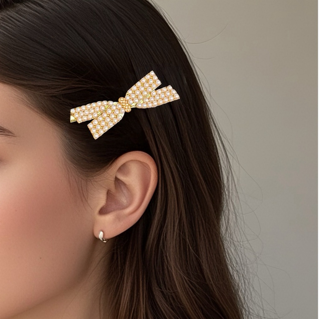 คลิป PEARL RIBBON คลิปหนีบริบบิ้นทันสมัย คลิปหนีบมุกเรียบง่ายและซ้อนทับ