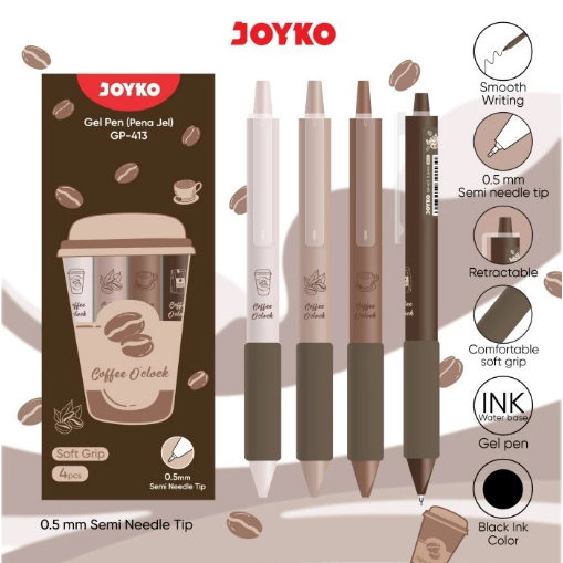 [ SET 4 ชิ้น ] JOYKO Gel Pen GP-413 Coffee Oclock 0.5 mm