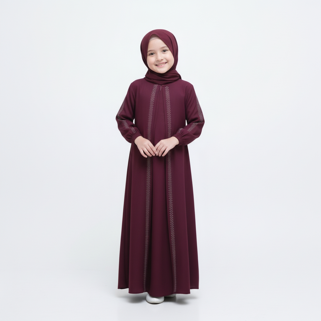 Syabian Girls Gamis Burgundy Color ล่าสุดเด็ก abaya Dress Gamis สําหรับอายุ 2 - 16 ปี