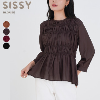 Atasan Wanita Kemeja Lengan Panjang Terbaru - Top Blouse Kerut Dada Pololinen Impor Premium - Sissy