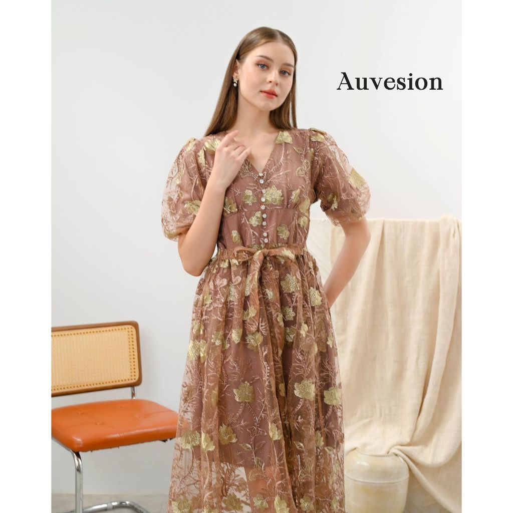 AUVESION Raquelle Brukat Maxi Dress 6341 | เดรสปาร์ตี้เรียบหรู