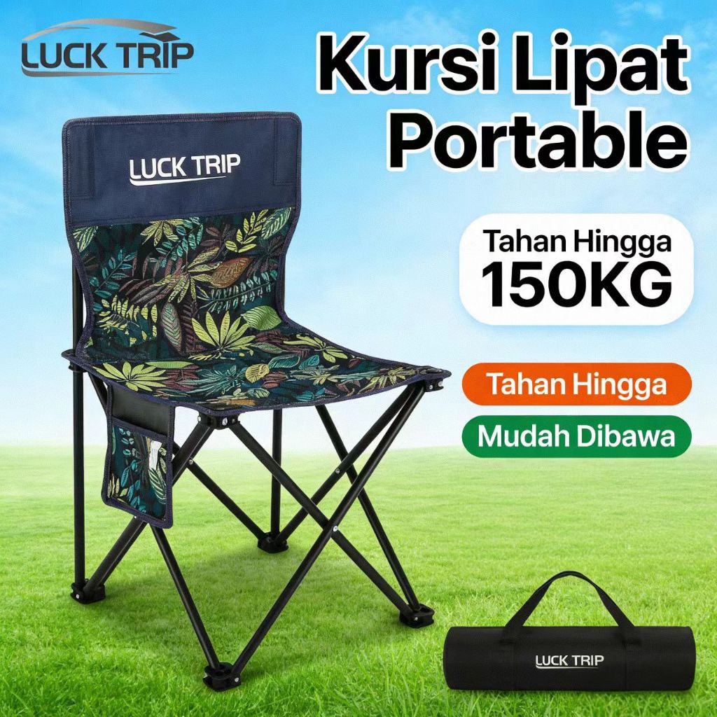 HIJAU Luck Trip เก้าอี้พับ 72x42x37 ซม.สีฟ้าสีดําสีเขียว Leaf Design เหมาะสําหรับ Picnic Garden Camp