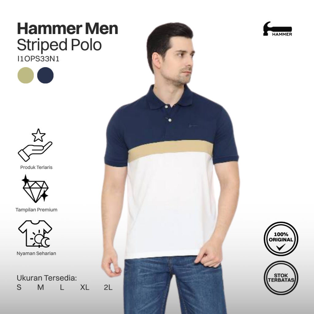 Hammer Men Polo Striped I1OPS33N1 I เสื้อคอปกผู้ชาย สีกรมท่า ลายทางสีขาว