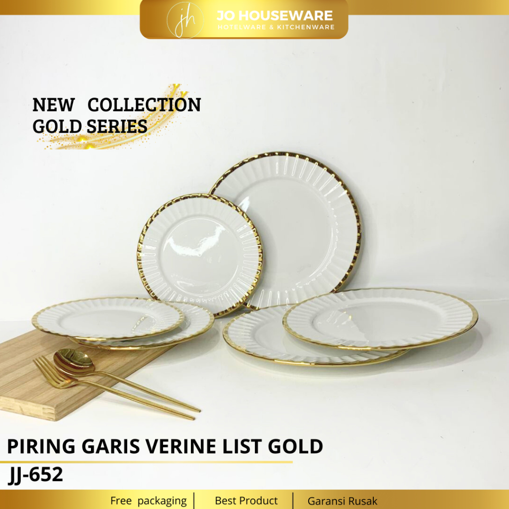 Verine List Gold Flat Plate เส้นผ่านศูนย์กลาง 21 & 27 ซม. Premium Ceramic / Unique Multipurpose Roun