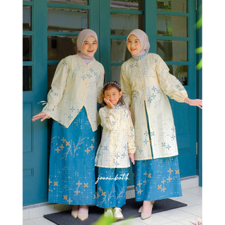 javainbatik - SET BATIK FAMILY BESTARI WARNA CREAM TOSQA- atasan wanita - tunik batik wanita - set batik kondangan