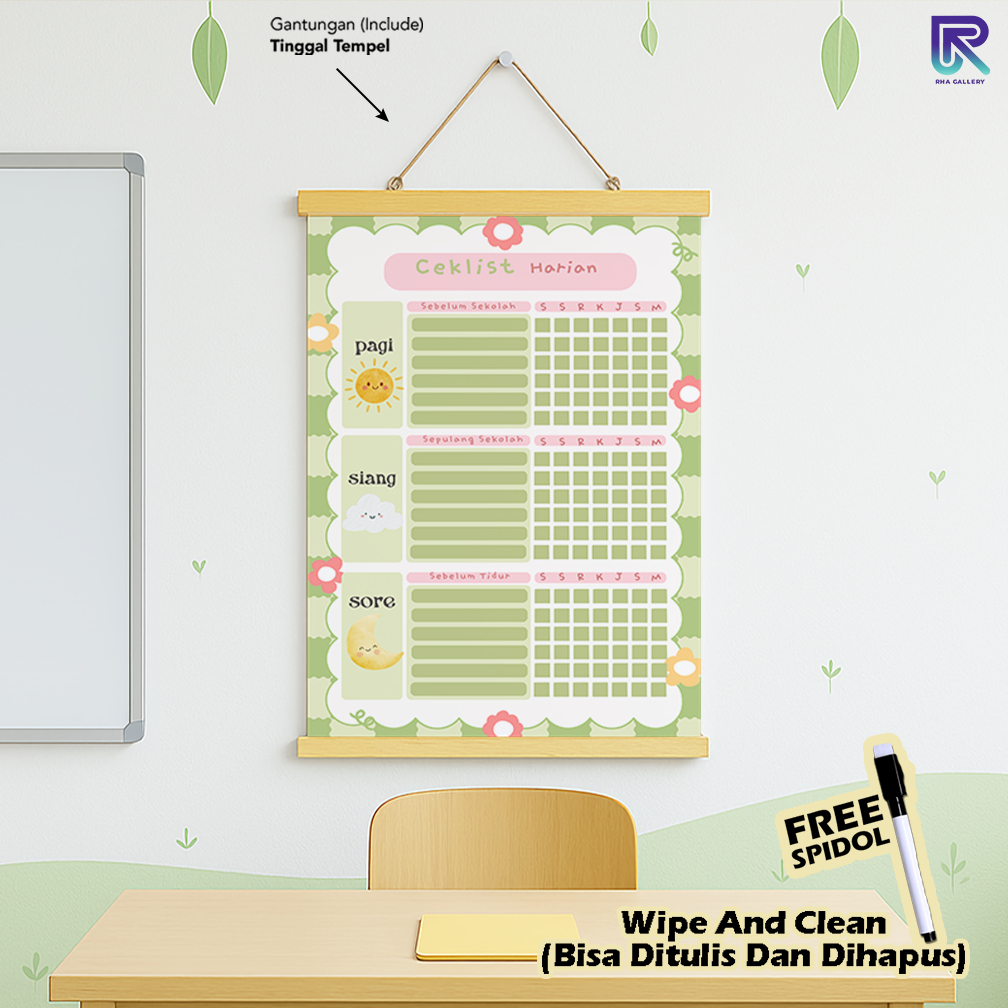 RHA GALLERY Planner Daily Checklist สินค้ากิจกรรมสําหรับเด็กจอแสดงผลผนังเช็ดและทําความสะอาด